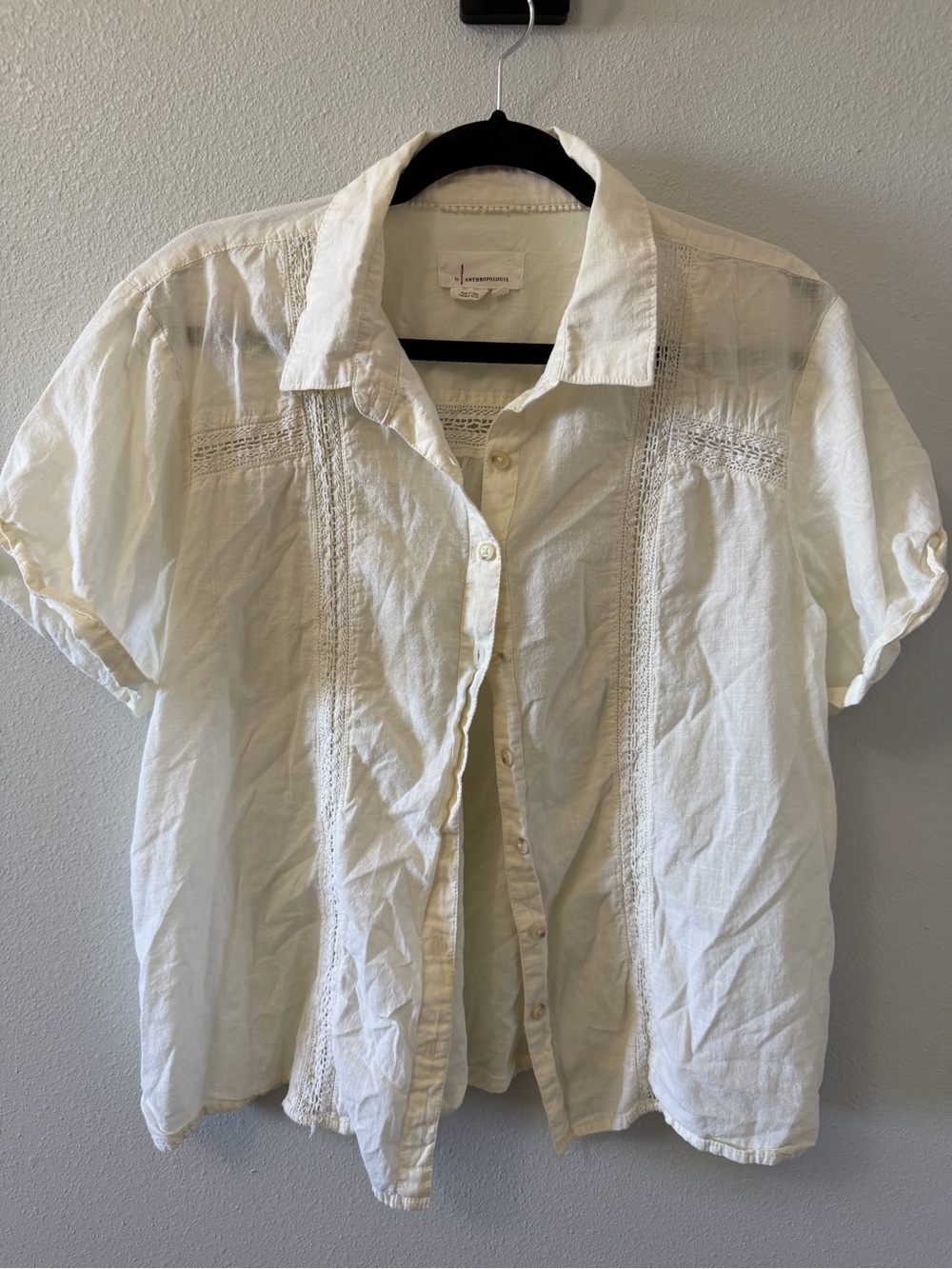 Anthropologie Ivory Short-Sleeve Button Front Blouse